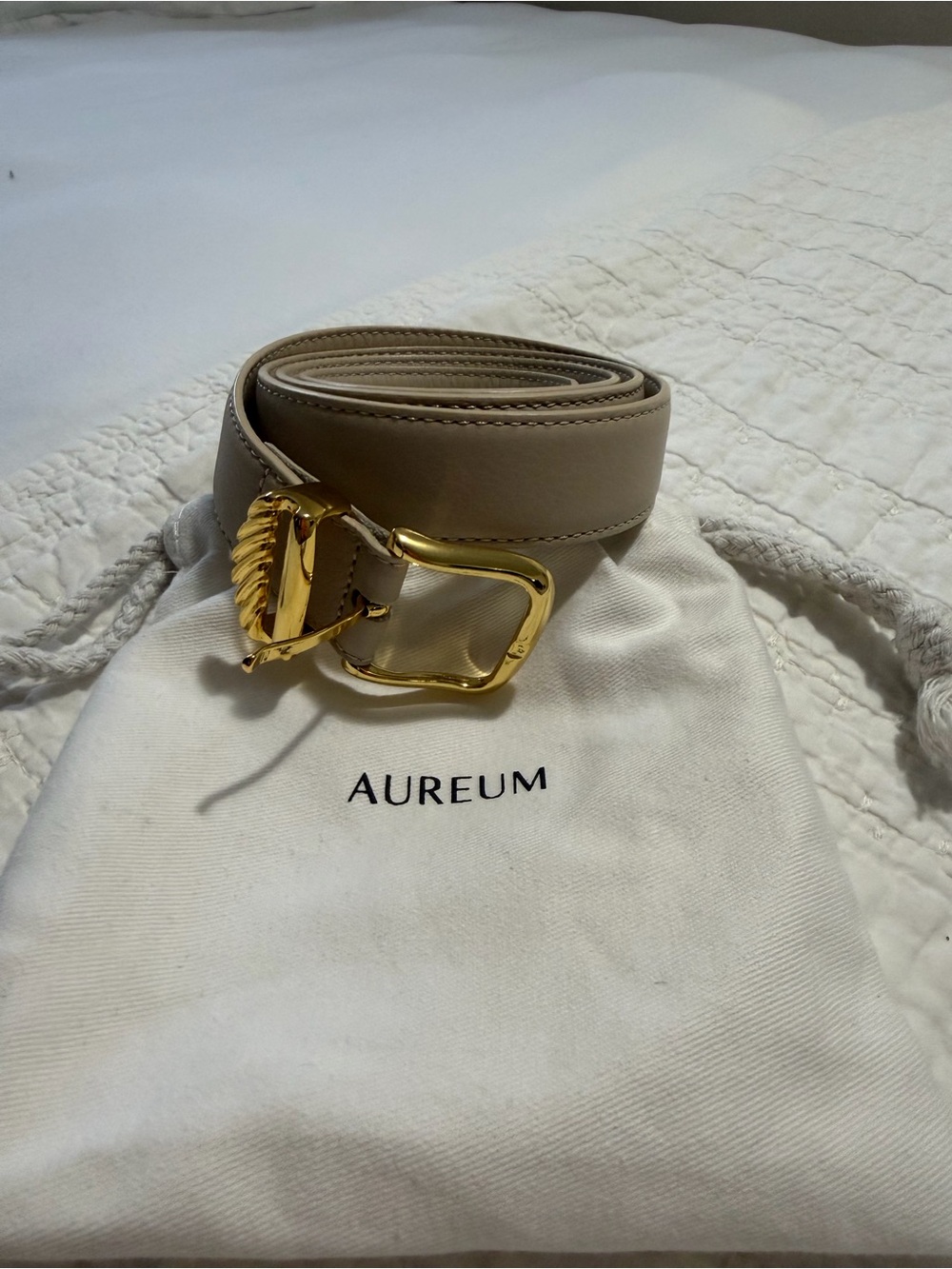 AUREUM Taupe Belt with Gold Leaf Buckle
